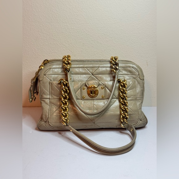 MARC JACOBS Ines Neutral Leather Quilted Shoulder Bag Made in Italy - Picture 1 of 15